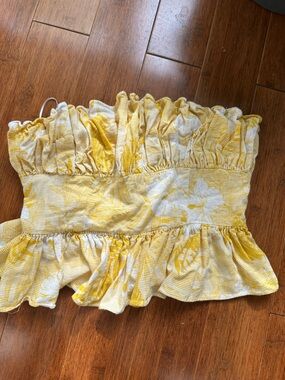 Skylar + Madison Yellow White Floral Linen Blend Strapless Top Size M